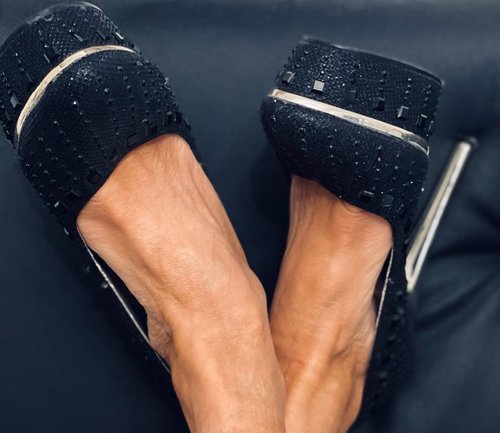 Getragene High Heels schwarz gold lack Größe 37