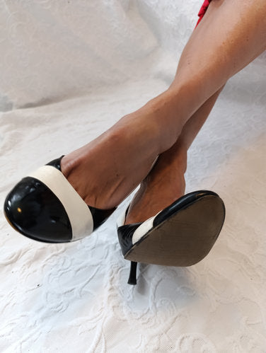 Getragene schwarz-weiße Pumps Größe 38 5 Absatz 8 cm Högl