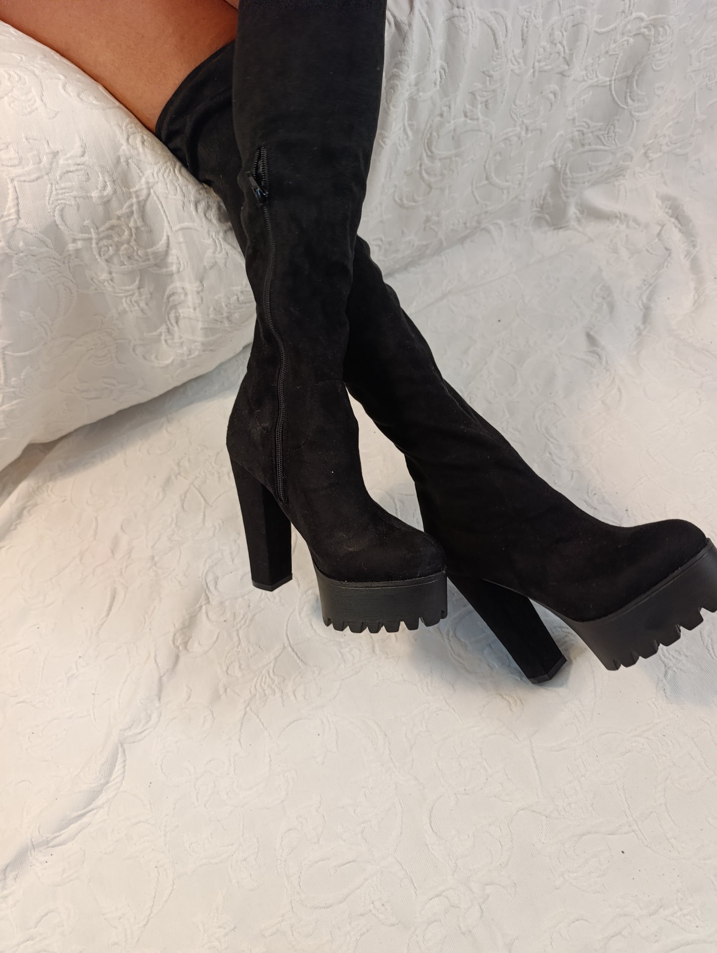 Getragene High Heels, Plateau Over Knees, Größe 38