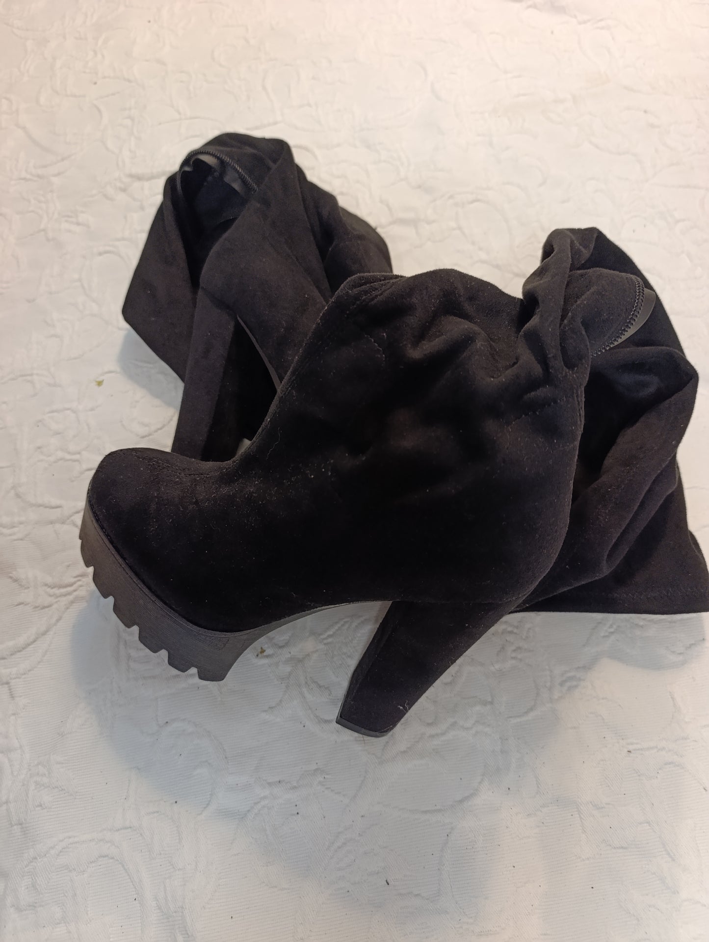 Getragene High Heels, Plateau Over Knees, Größe 38