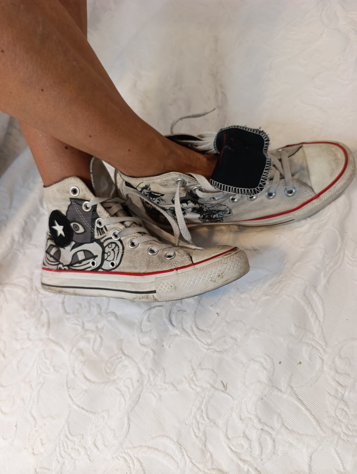 Getragene, stark abgenutzte, weiss, Converse All Star, Größe 37,5
