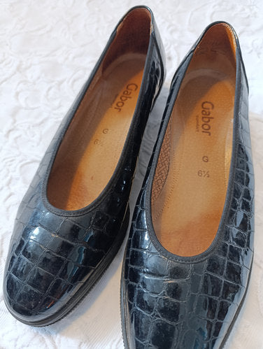 Getragene schwarze Ballerinas  Größe 39,5  3 cm Keilabsatz  Gabor