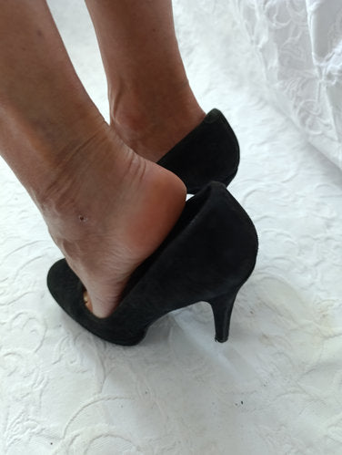 Getragene High Heels  Plateau schwarz  samt Größe 37  Absatz 11 cm  5th avenue