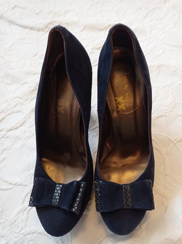 Getragene blaue High Heels  Samt Gr. 39 Kiss my feet xx