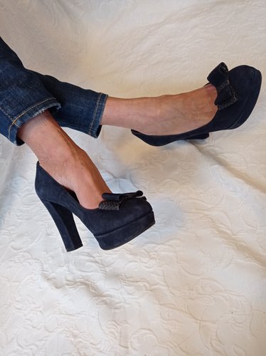 Getragene blaue High Heels  Samt Gr. 39 Kiss my feet xx