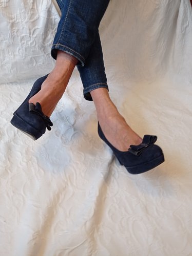 Getragene blaue High Heels  Samt Gr. 39 Kiss my feet xx