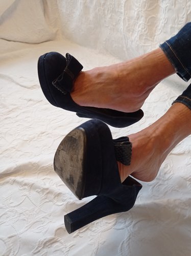 Getragene blaue High Heels  Samt Gr. 39 Kiss my feet xx