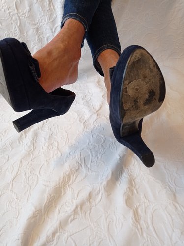 Getragene blaue High Heels  Samt Gr. 39 Kiss my feet xx