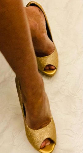 Getragene High Heels gold  mit Glitzer Größe 37