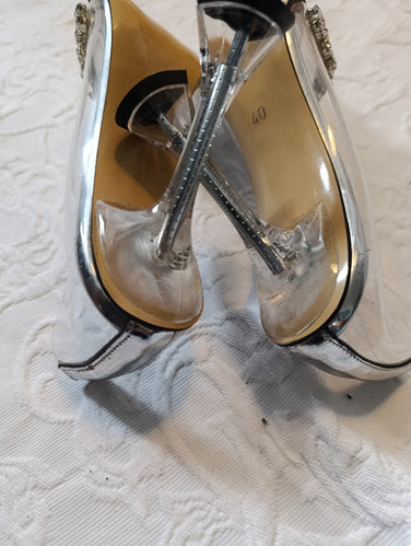 Getragene High Heels  transparent  Größe 40  11 cm Absatz  silber