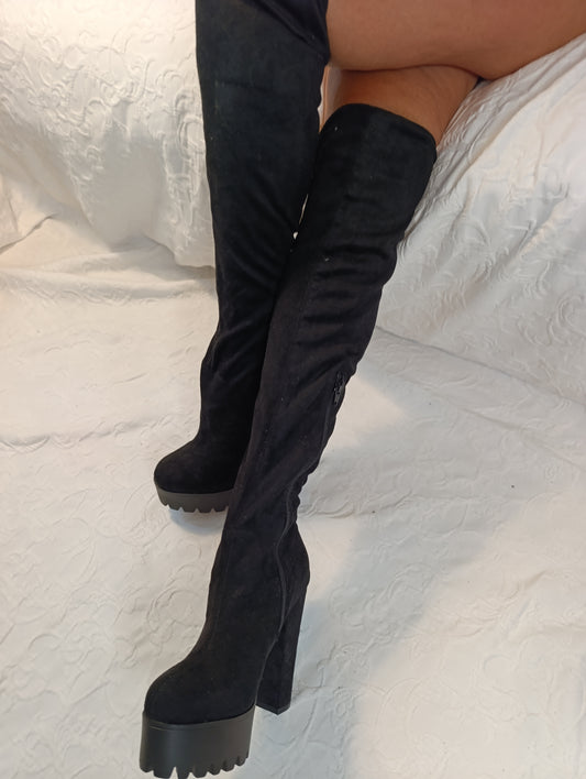 Getragene High Heels, Plateau Over Knees, Größe 38