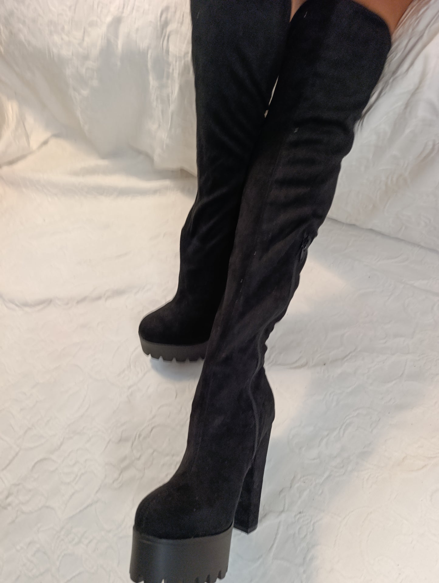 Getragene High Heels, Plateau Over Knees, Größe 38