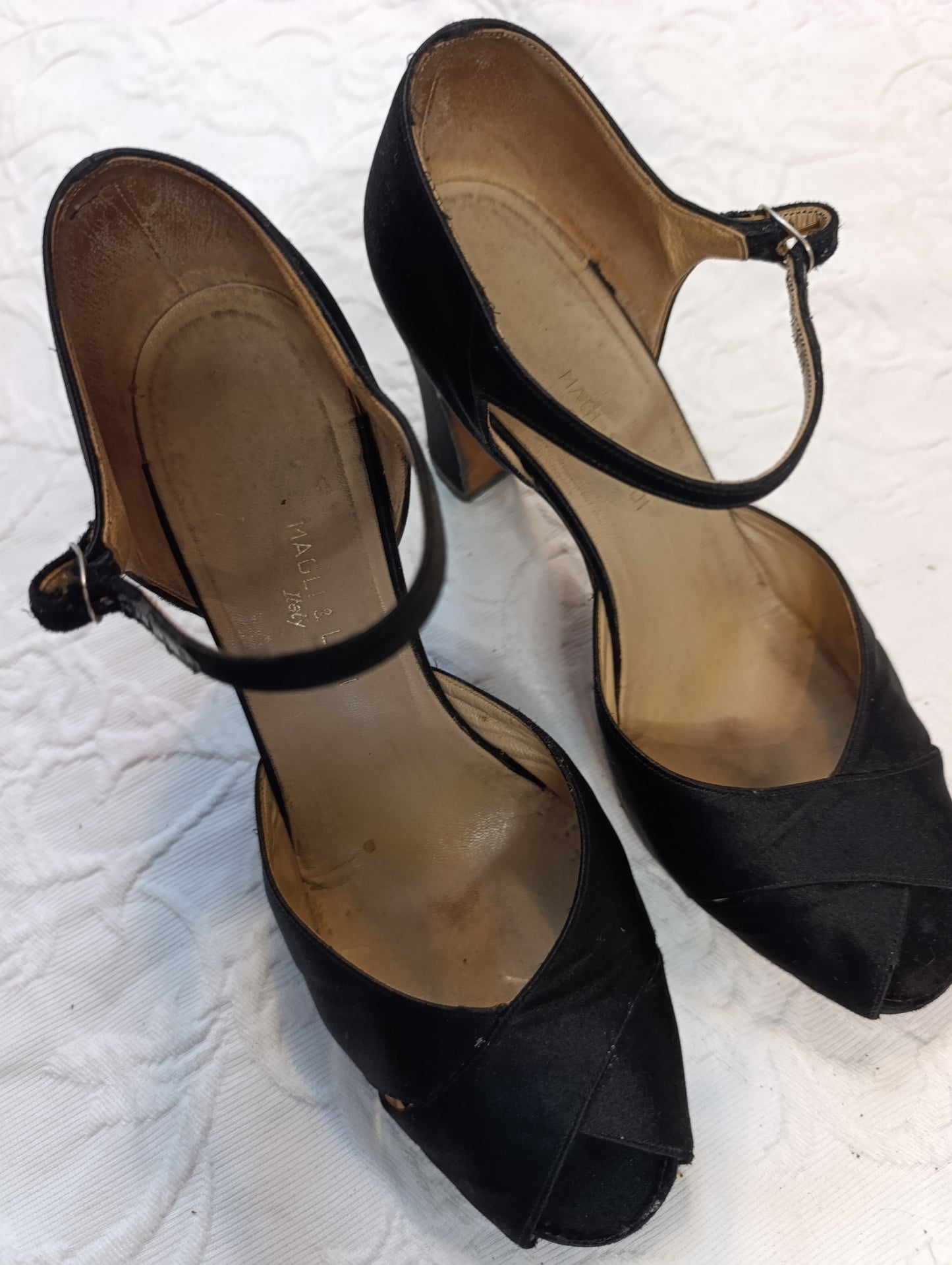 Getragene, offene High Heels, Damensandale, Absatz 9 cm, Größe 38 Magli & Lodi